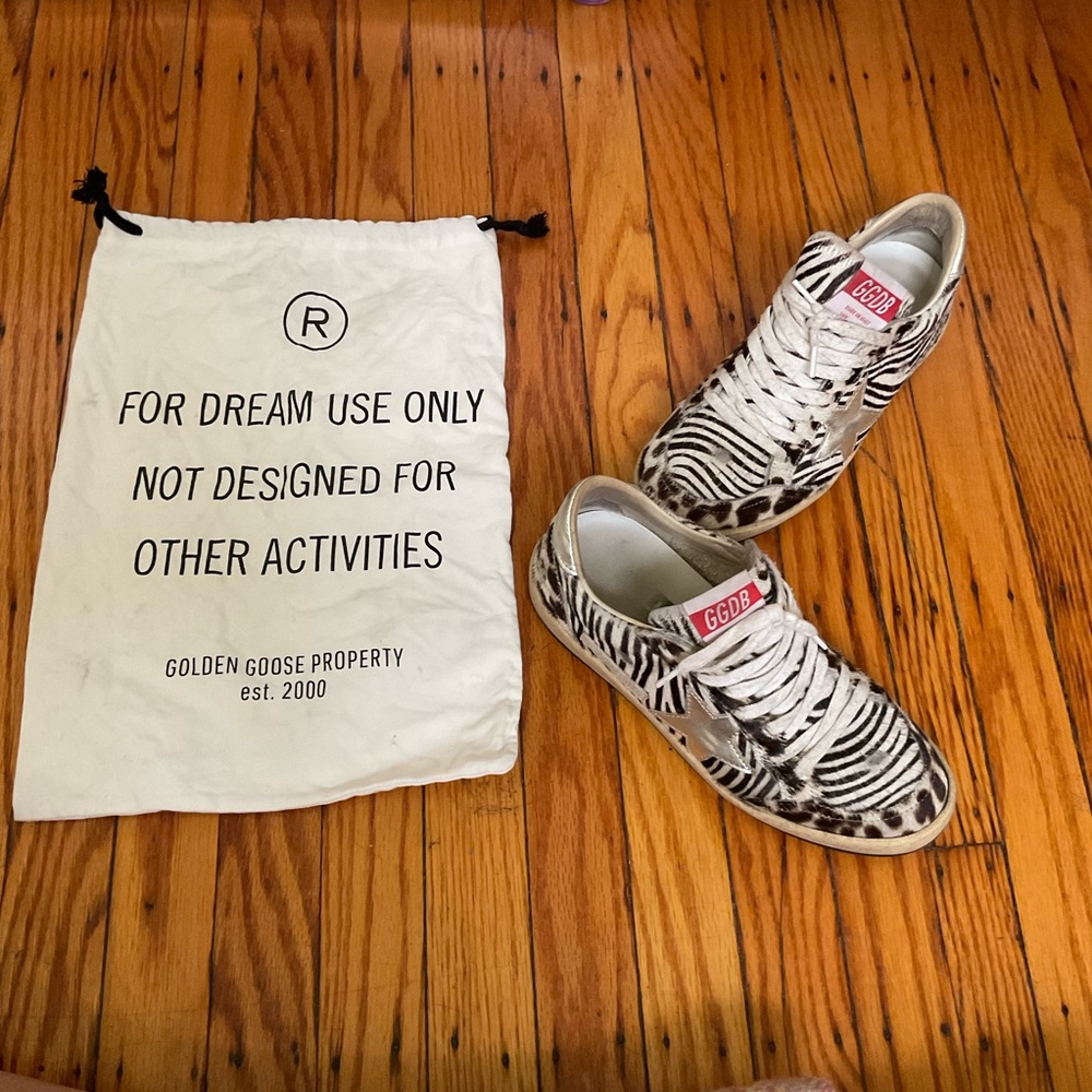 Golden Goose Zebra Print Sneakers with White and Black